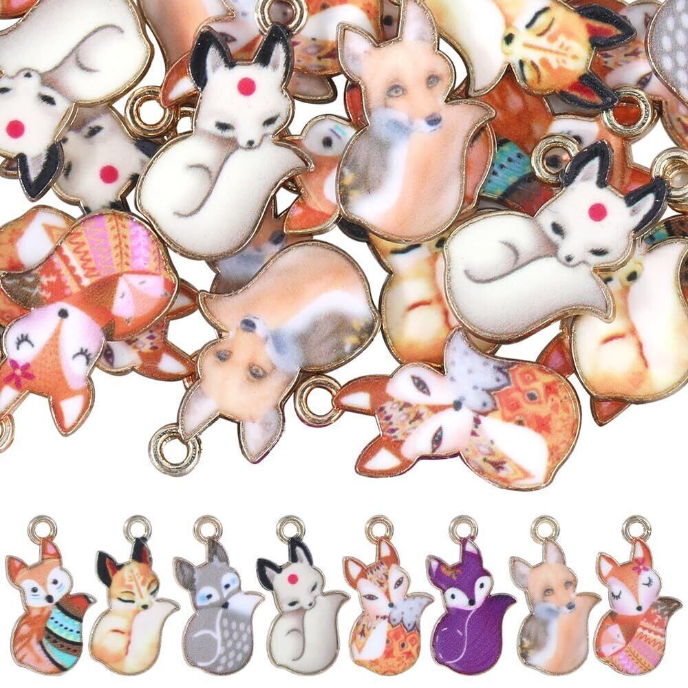 9517 1 BOX 48Pcs 8 Stlyes Fox Charms Cute Animal Charm Bulk Enamel Alloy
